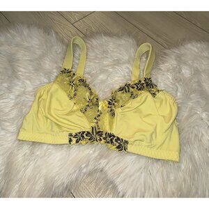 Curve Muse Womens Unlined Bra Wire Free Embroidered Mesh Lace 38DDD Yellow
